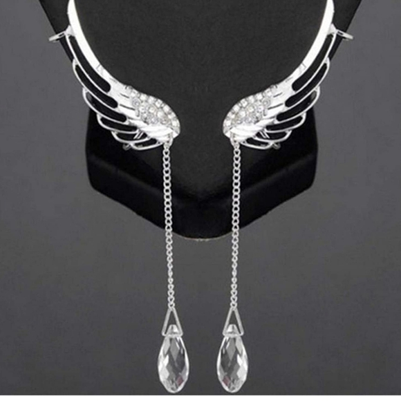 BRAND NEW ANGEL WING CRYSTAL CHAIN DROP EAR CUFF - Picture 2 of 4